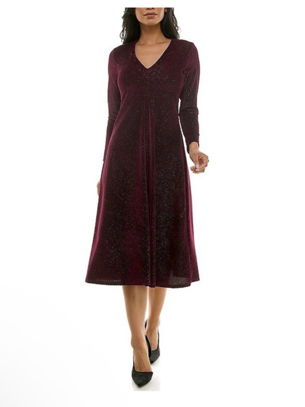 Madison Tara Long Sleeve V Neck A Line Midi Dress Size 8